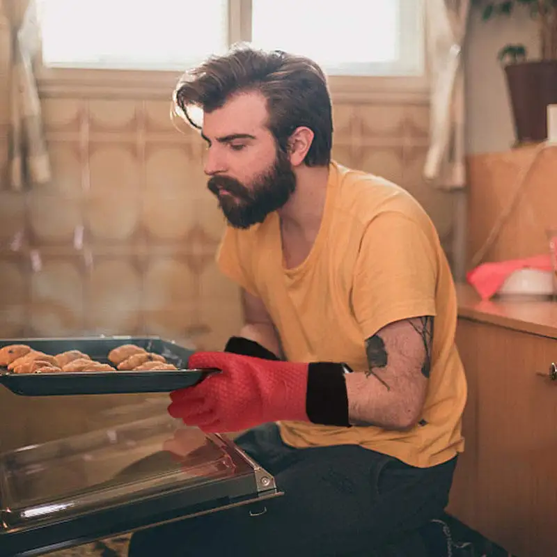 Термостойкие силиконовые перчатки для духовки Премиум гриль Нескользящие Водонепроницаемые кухонные барбекю и приготовления