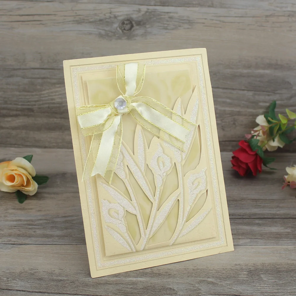 2024 Glamorous Fanciful Flower Gold Die Cut Tracing Paper Best Wedding Cards customized birthday invitation cards