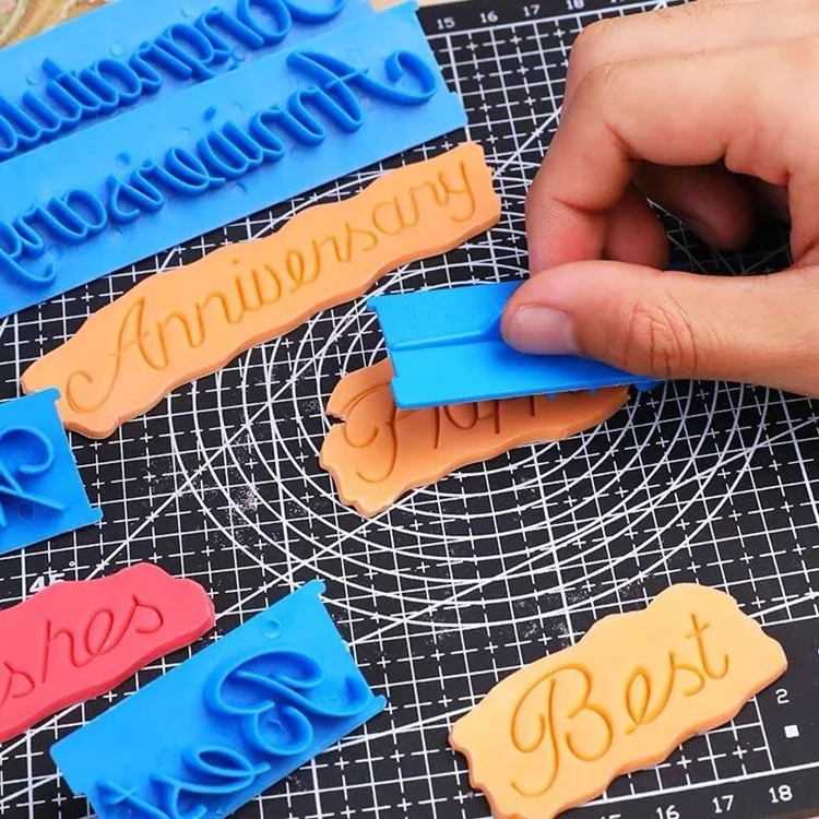 6PCS Set Cake Baking Molds Alphabet Letter Words Cookie Press Stamp Embosser Cutter Fondant Mould Happy Birthday Cake Decoration