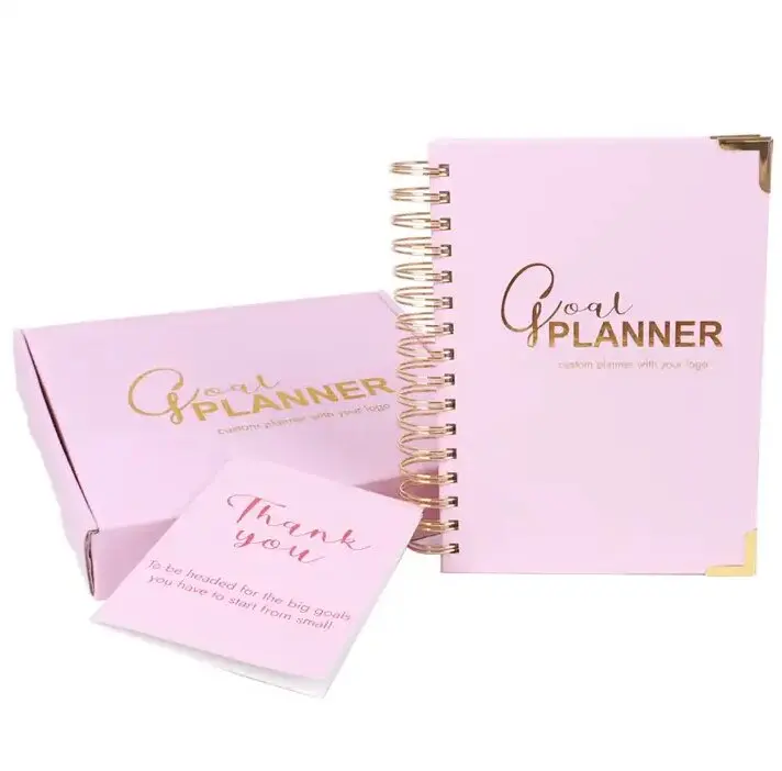 2024 2025 Custom Logo A5 Pink Hardcover Spiral Weekly Spiral Undated Goals Planner Journal Agenda Notebook