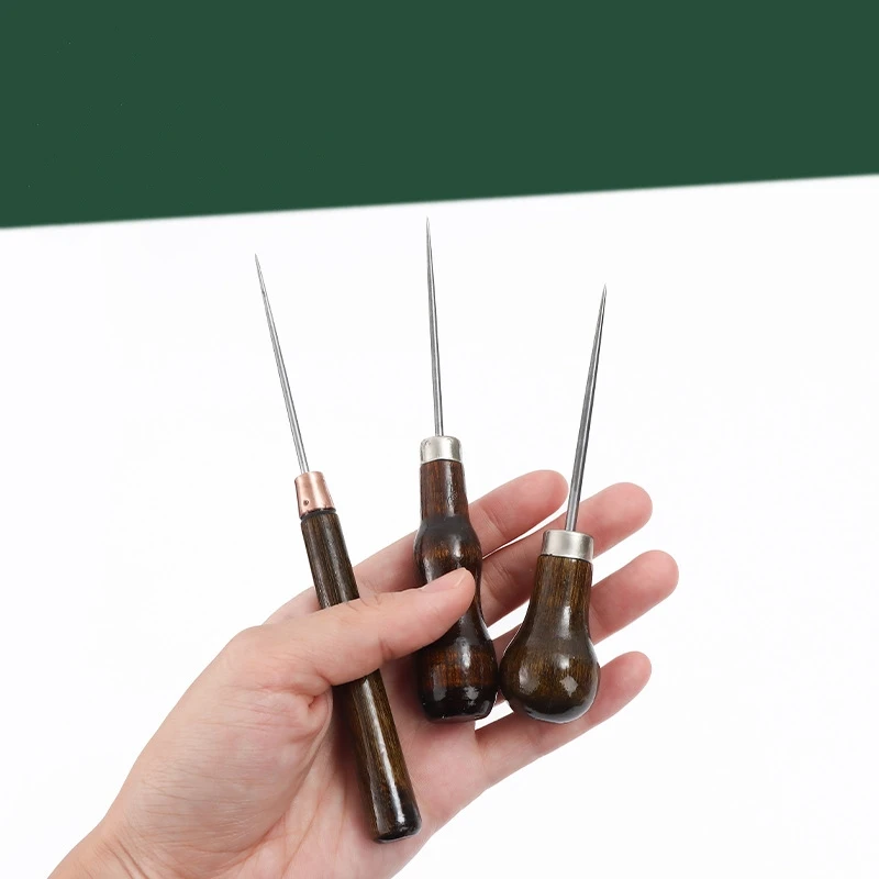 Factory Wholesale Professional Sewing Tools Needle Leather Wood Handle Awl For Stitching