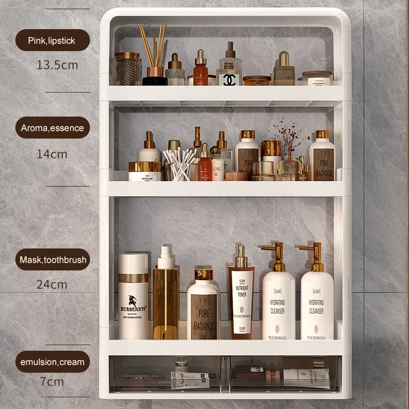 Modern Wall Mounted Storage Shelf No Drilling Required Storage Holders For Bathroom Multifunctional Organizer Plastic