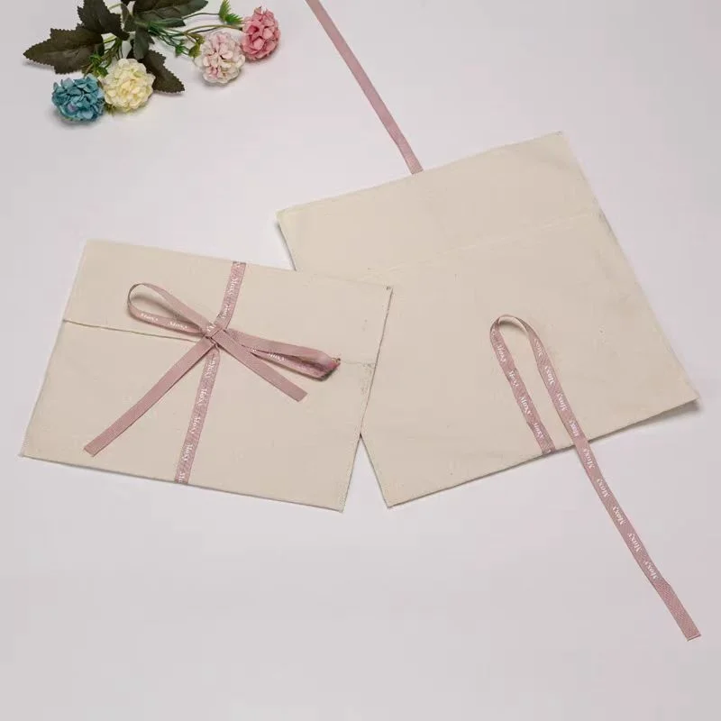 Custom Printed Cotton Linen Flap Bag Recyclable Drawstring Storage and Jewellery Necklace Dust Cloth for Gift Use