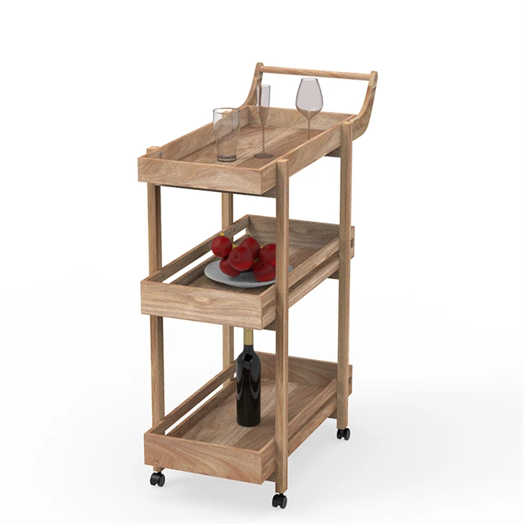 Restaurant Mini Bar Design Wooden Mobile Dining Room Wine Beer Tea Hotel Wooden Food Cart Trolley
