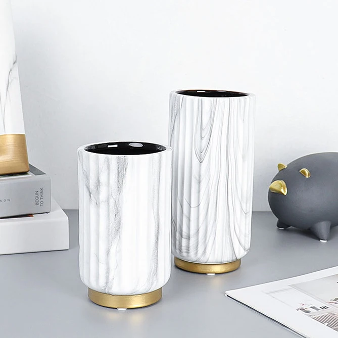 Nordic luxury marble home livingroom decor flower arrangement minimalist ceramic & porcelain vases