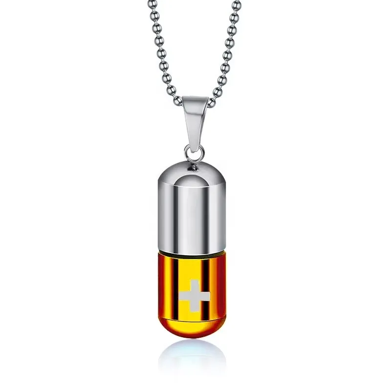 Pill Perfume Bottle Cross Pendant Titanium Steel Couple Capsule Pendant Stainless Steel Necklace Can Unscrew