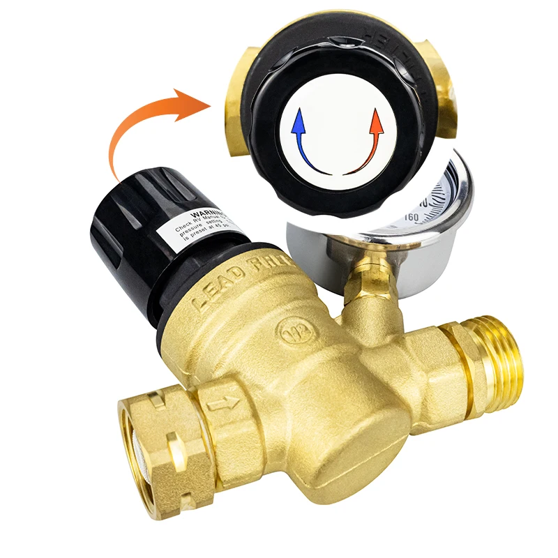 Tmok Lead-free 16Bar DN20 3/4 inch NH Threaded Brass Pressure Reducing Valve Regulator for Potable Water Camper