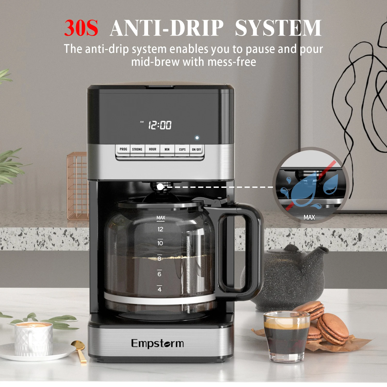 Empstorm 11D American drip coffee machine 120v 12cups glass pot professional drip coffee servers machines for office use