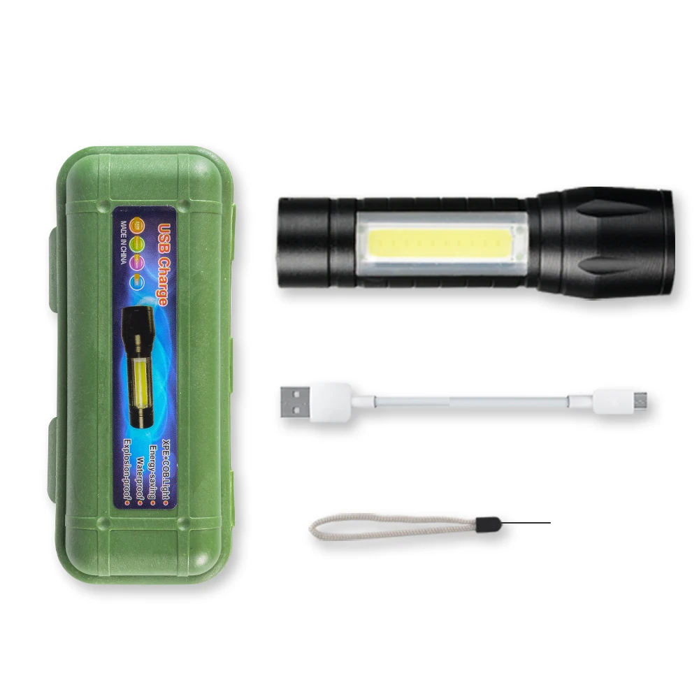 NEW MINI Handheld Portable USB Rechargeable Tactical Torch Zoomable LED Flashlight 10 Rechargeable Battery Aluminum Alloy White