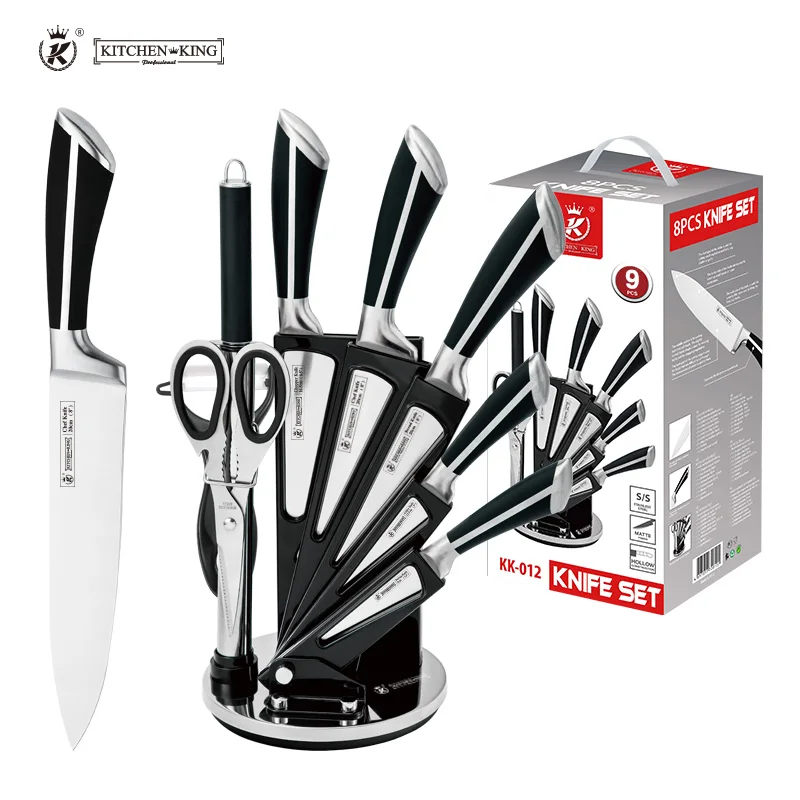 Kitchen King 9 pieces carbon stainless steel kitchen chef knife set butcher knife with block classic hollow coated handle