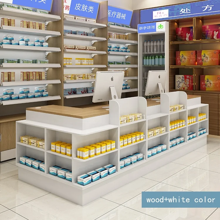 Multifunctional movable  wooden cash counter for small shops