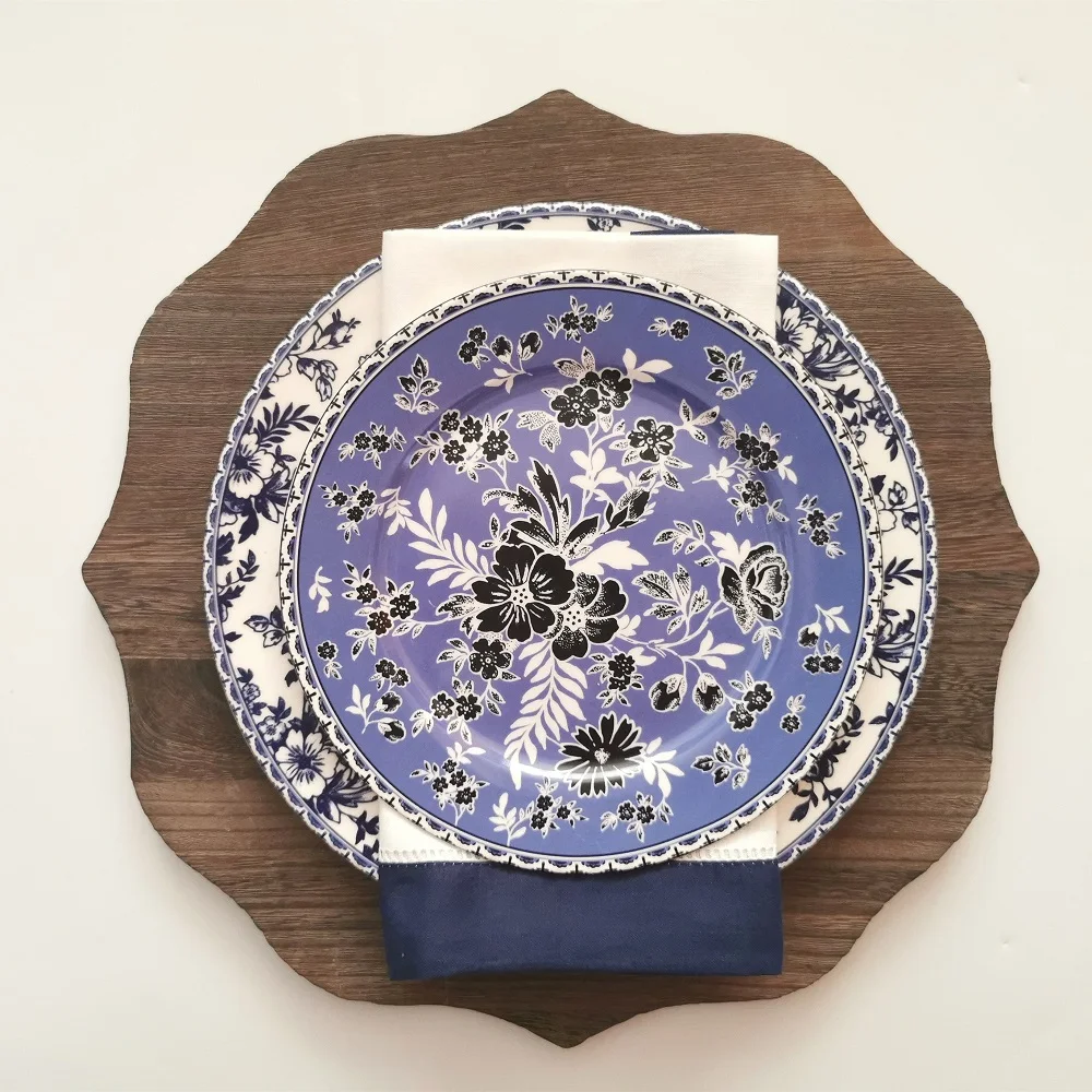 INT Tableware wholesale white and blue plate table setting cheap bone china ceramic porcelain plates for restaurant