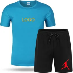 Новинка лета 2021, Мужская футболка с коротким рукавом и шорты, костюм из 2 предметов для мужчин, мужская одежда, повседневный спортивный костюм с коротким рукавом