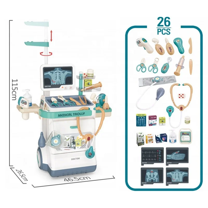 Kids Doctor Toy Pretend Play Doctor Medical Trolley Cart 26 Accessories Medical Toy Set