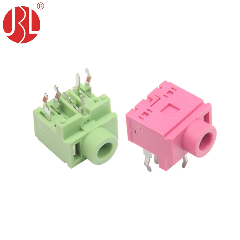 PJ-317 3.5mm audio cable connectors magic jack phone 3.5mm female 5pin with green black or pink housing 90 gegree DIP type