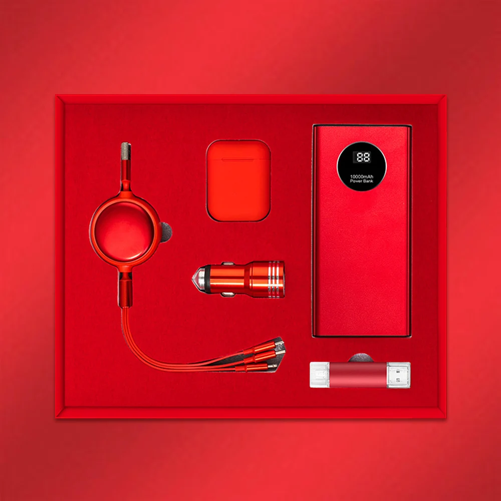 New Year Gift Set With Power Bank USB Flash Drive Plug and Cable Anniversary Gift Set Wedding Gift Boxes