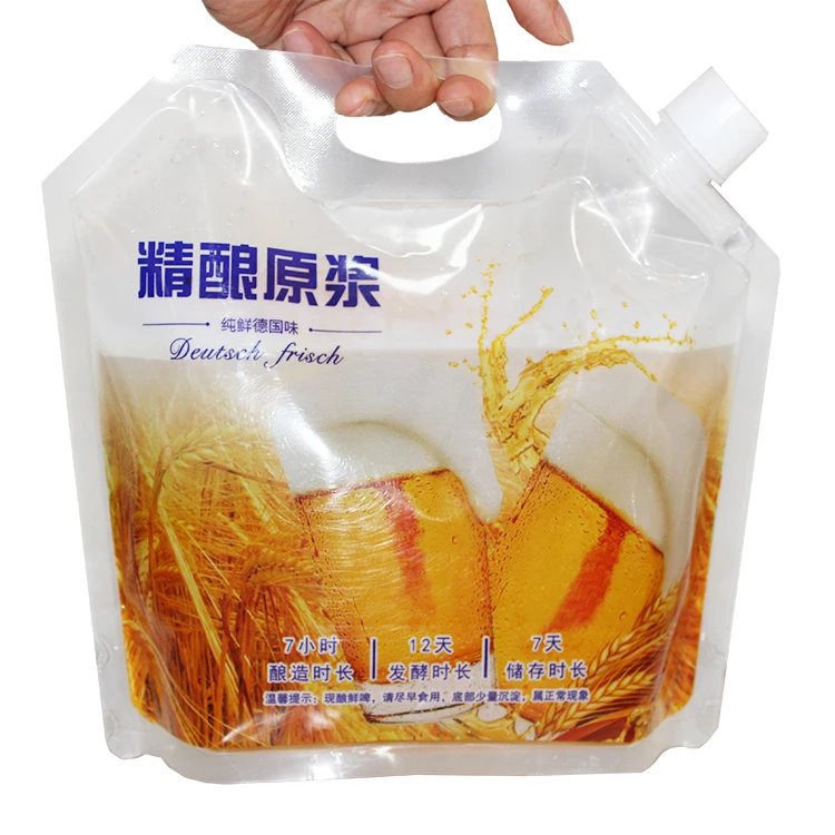 Quality bag Die cut handle plastic spout bag for beer stand up pouch for beer
