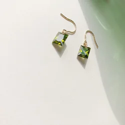 2022 Lot Natural Peridot Green Beads Dangle Aretes Jewelry Statement Rectangle Dangle Hook Earrings for Women