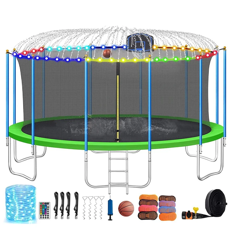Outdoor Park Round  Big Size Adultos Kids Fitness Jumping Trampoline with Safety Net Led Light