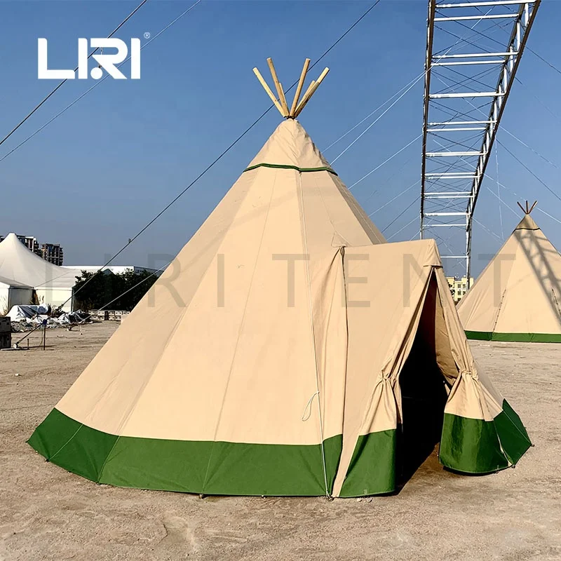 Waterproof Wood Frame Teepee Tipi Tent Heavy Duty Canvas Tent 5m with Triangular Door