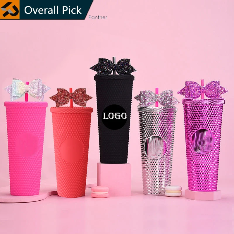 Wholesale Trending Custom LOGO Reusable 24oz Plastic Cups Acrylic Water Bottle Double Wall Tumbler with Straw