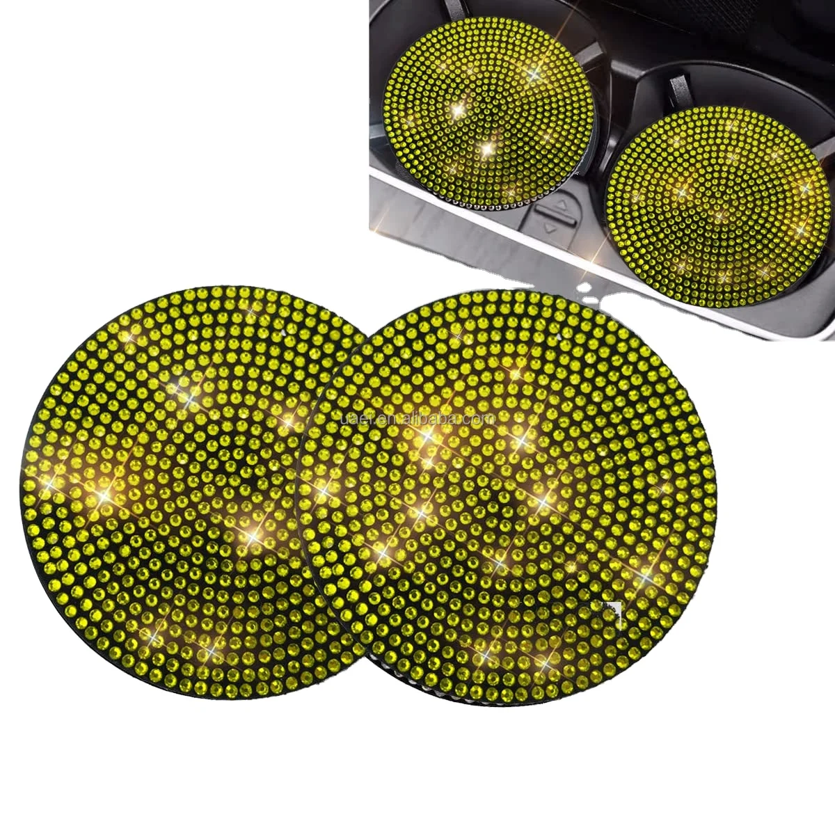 2 Pack Luxury Universal Auto Car Interior Accessories Bling Crystal Rhinestone Anti-Slip Vehicle Bling Cup Holder Coaster