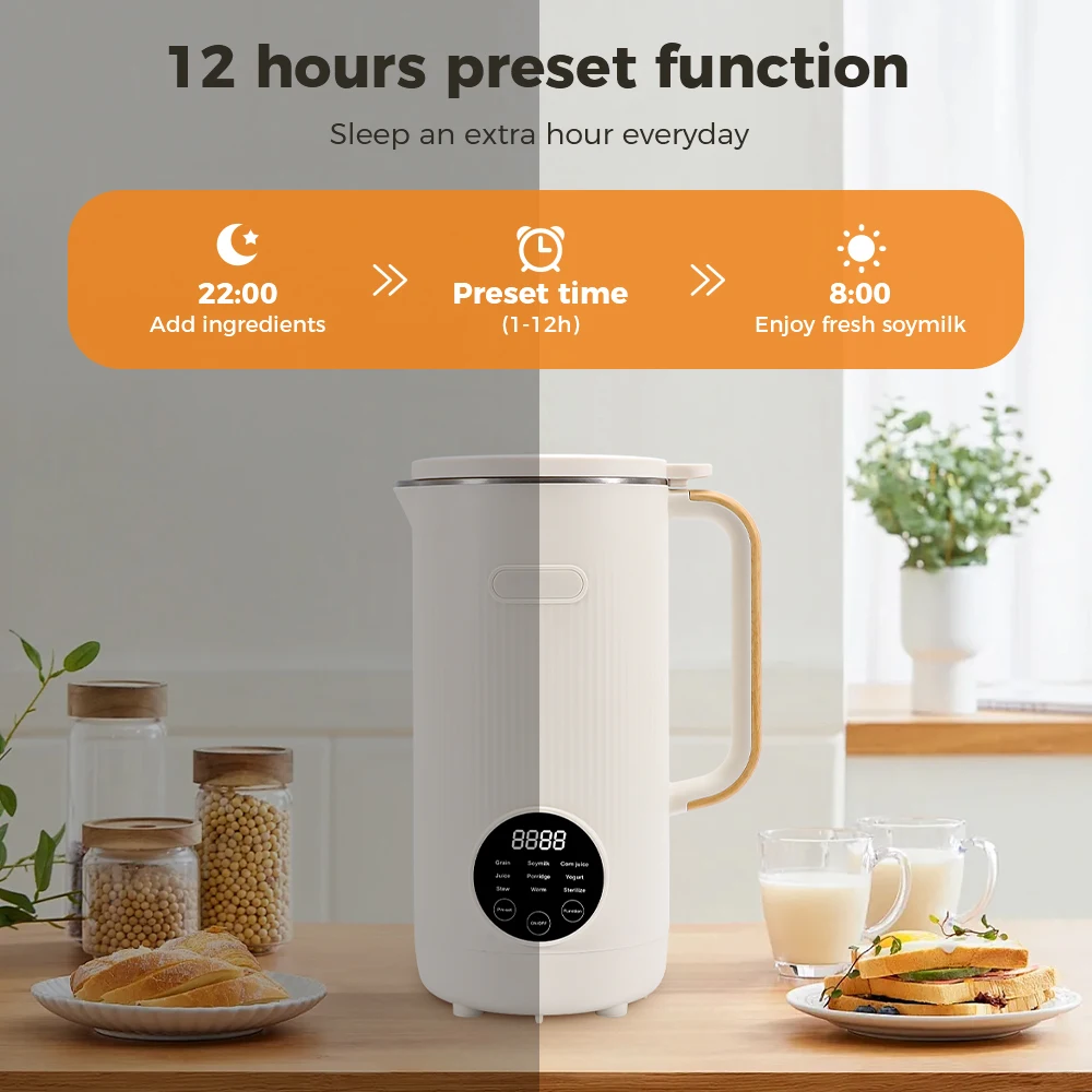 Soybean milk maker Multi-functional stainless steel soy milk maker Nut milk making machine for fresh breakfast Low noise blender