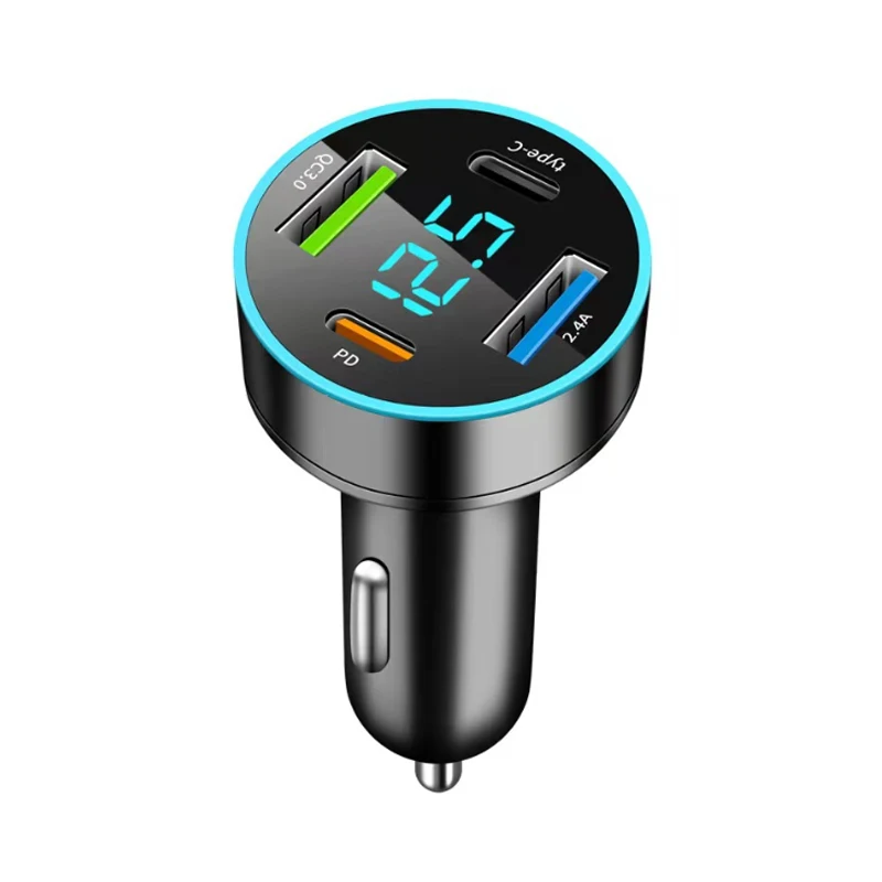 QC3.0 66W Car Charger Lighter Adapter 4-Port USB A+USB C PD Fast Charging Phone Charger Universal
