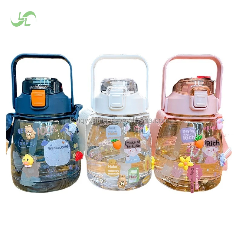 water cup with time mark BPA free camping water bottle portable large capacity water bottle with straw