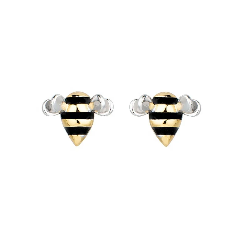 Custom OEM Jewelry 18K Gold Plated Customised Colorful Enamel 925 Sterling Silver Bee Stud Earrings For Women