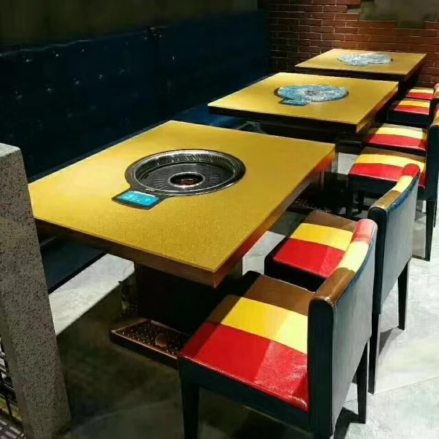 Custom Commercial induction cooker smokeless  plywood BBQ&hot pot table