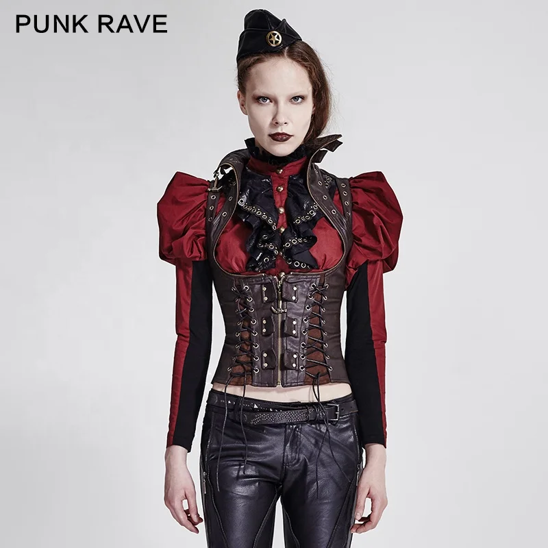 PUNK RAVE Y-674 2019 Designer Leather Waistcoat Steampunk Biker PU Waistcoats  for Women