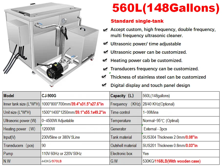 CJ-900G 560L 148 Gallons Industrial DPF Cleaning Machine for Rusty Pipe, Engine Block, Cylinder, Car Metal Parts
