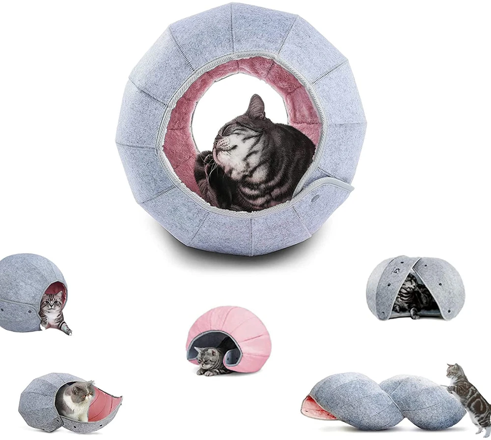 2021 New Designs Foldable Felt Cat Caves Felt Cat Toys Indoor Cat Tunnel Tube