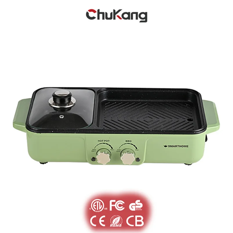 Chukang 1300w smokeless stainless steel electric grill and hot pot with temperature control for indoor cooking 2024