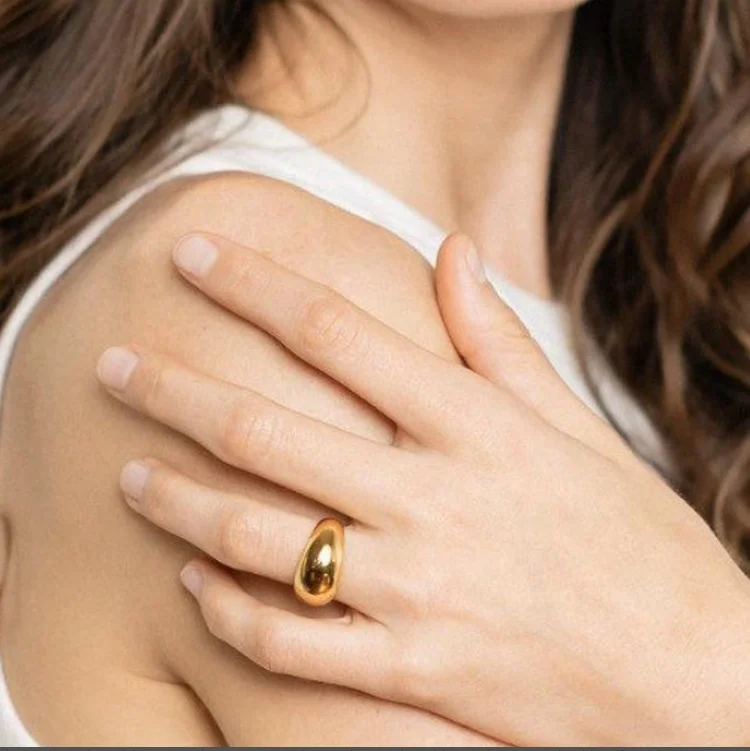 Wholesale Fashion Woman 18K Gold Plated Stainless Steel Finger Ring Gold Chunky Woman Wide Gold Dome Rings for Men Jewelry