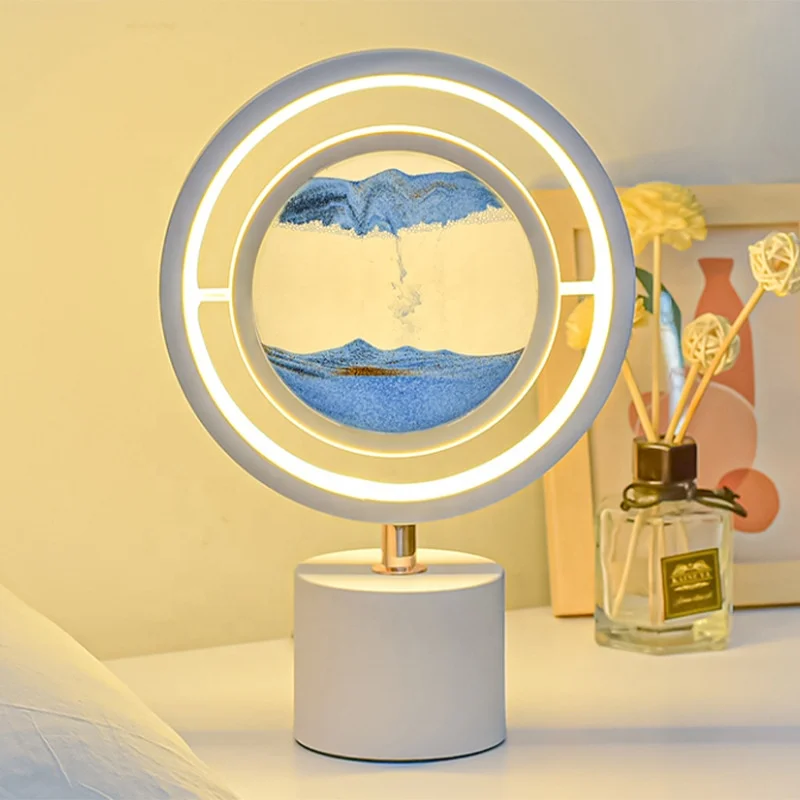 TAIKOO 3D Hourglass Bedside Table Lamp Sand Moving Painting Led Night Light Quicksand  Deep Sea Sandscape Desk Lights