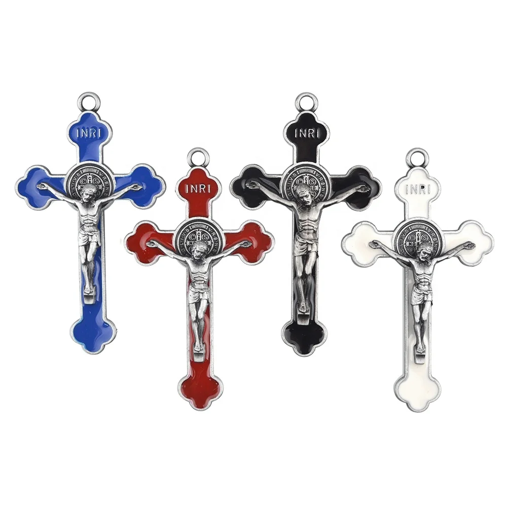 Catholic Colors  enamel Saint Benedict Crucifix Pendant  Religious Metal Alloy  Metal trefoil Cross