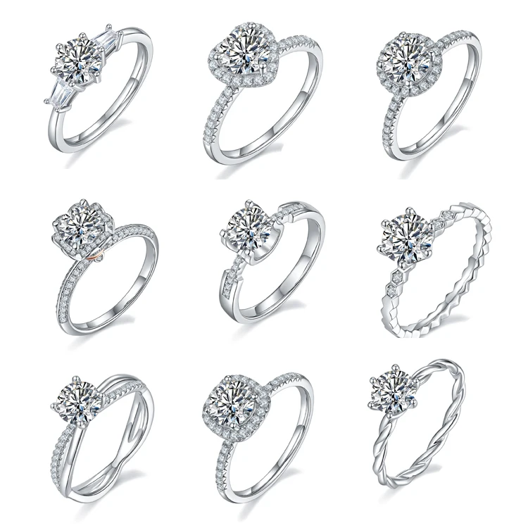 RINNTIN SMR High Quality Moissanite Ring 925 Sterling Silver Round Brilliant Cut 1ct D VVS Moissanite Wedding Engagement Rings