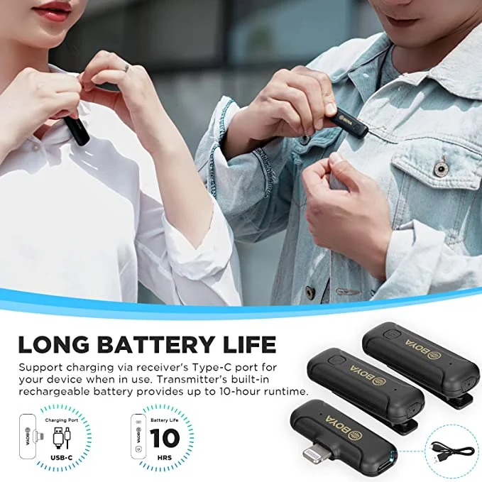BOYA BY-WM3T2 Professional Dual Mini Mic Lapel Wireless Lavalier Microphone for iPhone Smartphone Vlog Recording live streaming