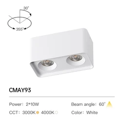 XRZLux Square Led Downlight 20W Double Heads COB Living Room Corridor Aisle Ceiling Spotlights AC110V 220V Ceiling Lamp