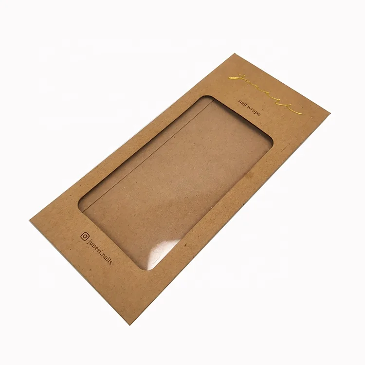 Конверт SENCAI из коричневой крафт-бумаги с золотым фольгированным логотипом и прозрачным окошком для наклеек для дизайна ногтей, упаковочный пакет из бумаги
