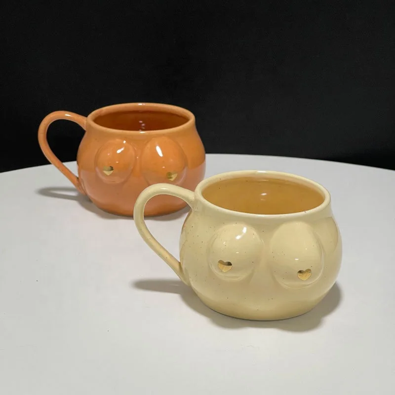 Speckled Ceramic Female Form Ceramic Coffee Mug with golden heart nips Boob Gifts Tea Cup  Funny Large Coffee Boob Cup