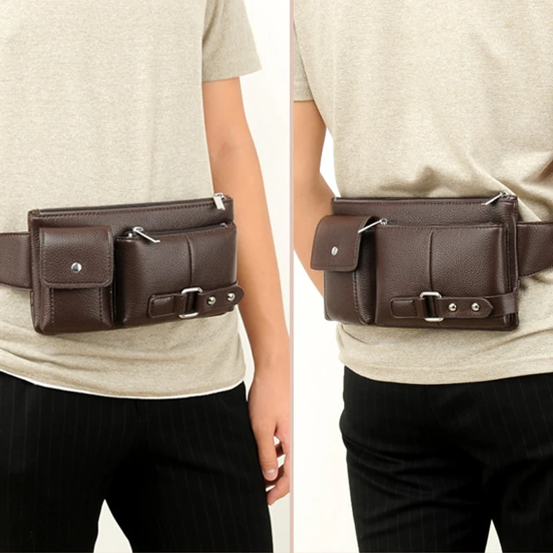 Leisure multifunctional waist bag pu leather fanny pack sling chest bags for men