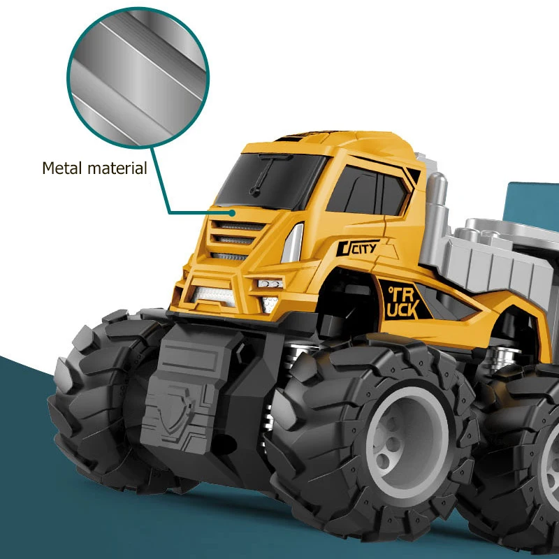 WDM 1:43 4WD inertial Alloy Toy Friction Die-Cast Engineering Trailer model Truck Diecast Toys with Excavator car
