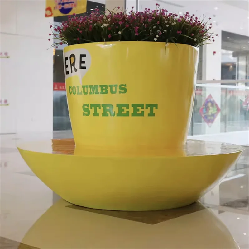 High quality outdoor commercial street fiberglass flower vat sculptures interior decoration sculptures for sale