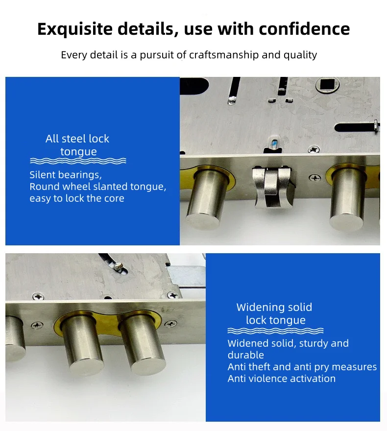 High Security Intelligent Fingerprint Lock Body Standard 6068 Mortise 240*24mm for smart Door Lock