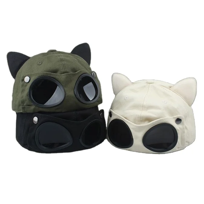 Pilot Hat Personality Sunglasses Can Be Worn Front And Back Cat Ear Baseball Cap