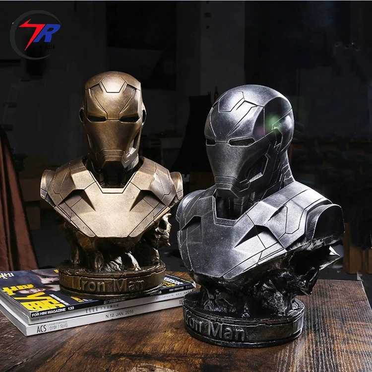 Hot products Home decor cartoon Marvel Red Iron Man can shine fiberglass bust resin statue