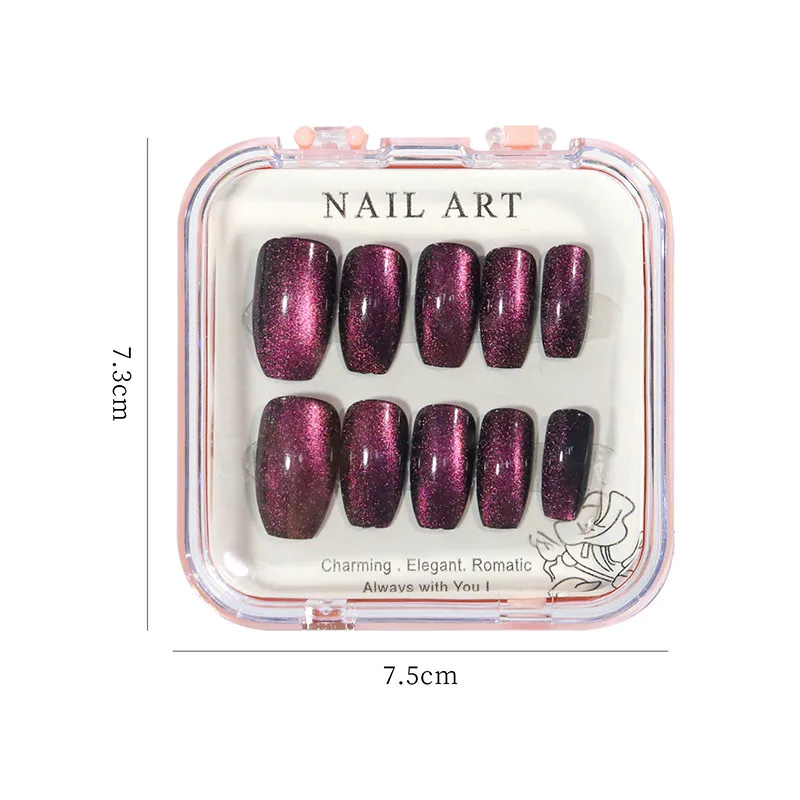 24pcs/box Crystal Cat Eye Shining Diamond Nail Patch Sparkling False Nail Press on Acrylic Handmade Nail Wearing